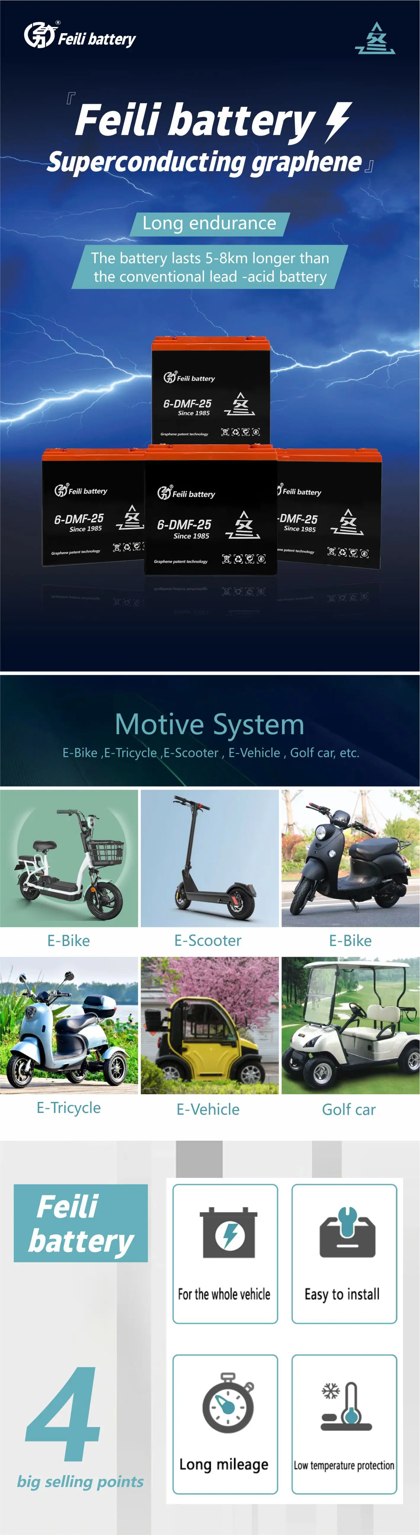 Feili 12v 20ah 25ah 24v48v60v Ebike Gel Battery Small Lead Acid Agm