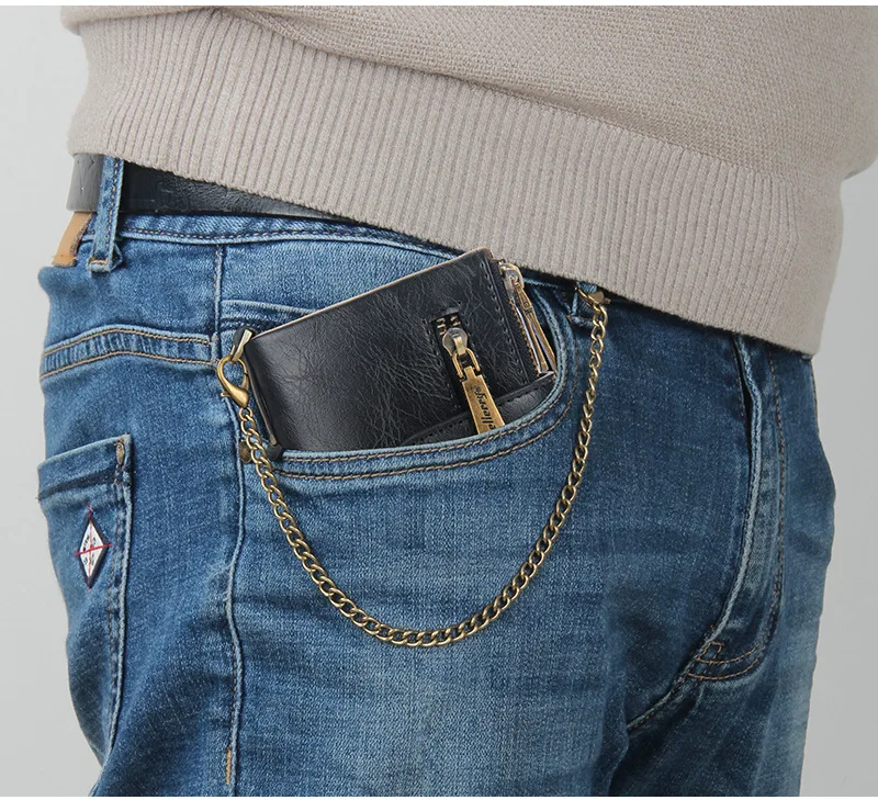 Baellerry 2021 New Wholesale Short Style Double Zipper Wallets With Chain for Men,Male Coin Purse Card Wallets Case Wholesale
