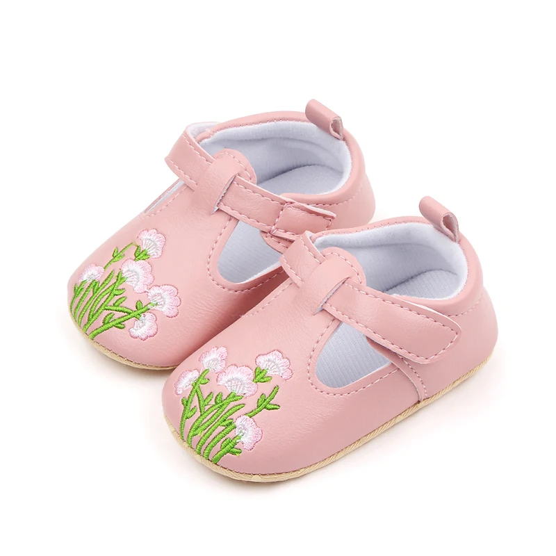 Spring and Autumn Baby Shoes Soft Soled Toddler Shoes for Girls 0-1 Year Old Baby Embroidered Princess Small Leather Shoes factory