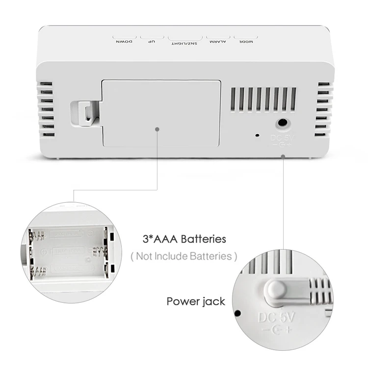 Modern Mirror Design Digital Display Snooze Alarm Adjustable Brightness Dual Power Supply Electronic Clock for Home Travel