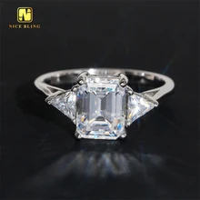 Trendy Jewelry Emerald Trillion Cut Moissanite Wedding Ring 925 Sterling Silver VVS Moissanite Diamond Engagement Ring For Women