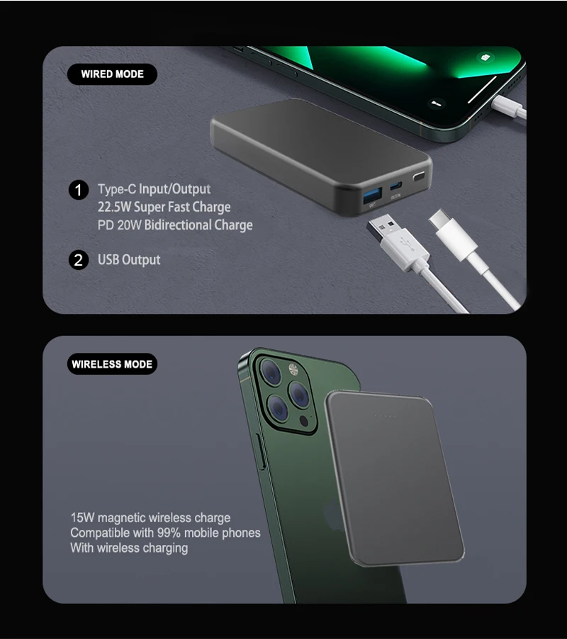 Ultra-slim Magnetic Wireless Mag Power Bank Safe Portable Charger 20W PD Fast Charging Battery Pack Mini Powerbank