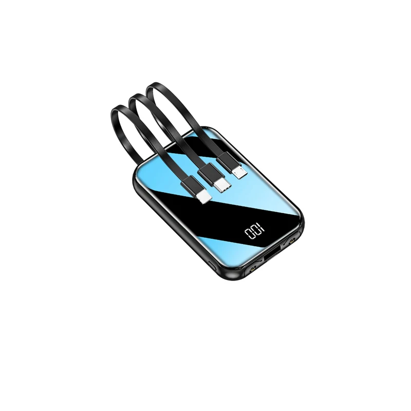 Mini mobile portable power banks 10000mAh LED display shared cables power bank 10000 mAh OEM