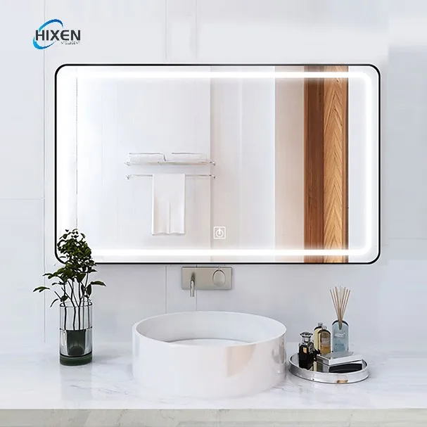 HIXEN 18-9A Certified HQ Mirrors Factory Hotel Toilets Fogless Smart Touch Switch Wall Vanity Bathroom Mirror led