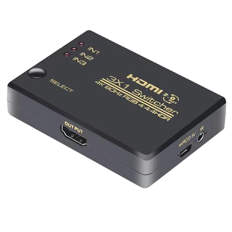 HDMI Switch 3 In 1 Out | 4K @ 60Hz, 18 Gbit/s | Mit Integriertem Kabel, Kompatibel Mit Fire Stick, PS5 & Mehr