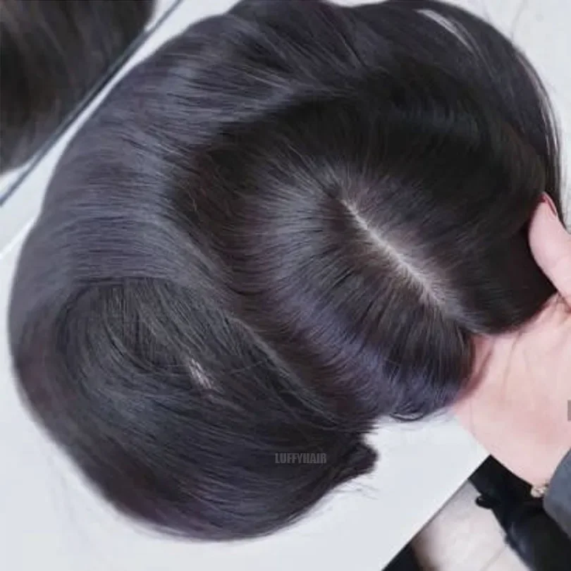 Postiche en cheveux humains vierges européens avec clips pour femmes 12x13CM_voghion.com