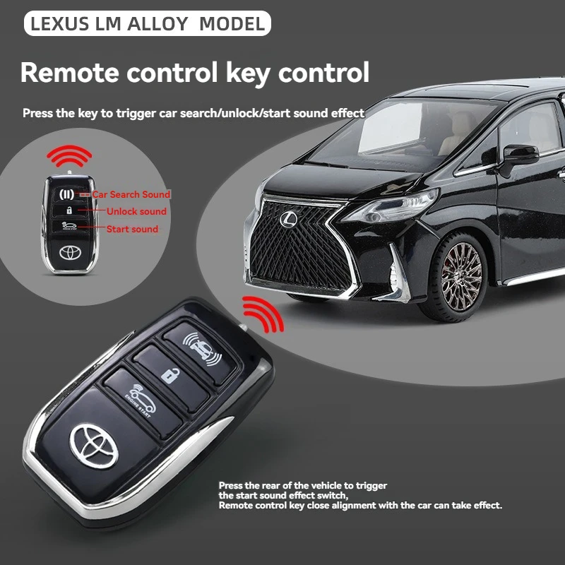 Diecast Model Car 1:24 Lexus LM300 with Key with Sound and Light Pullback Metal Car Model Toys Ornament Decorate Supercar Model
