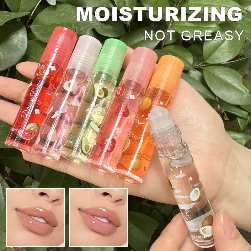 Random 6 Color  Roll-On Fruit Oil Moisturizing Mirror Transparent Lip Oil Long Lasting Hydrating Cosmetics Lip Balm Lip Gloss