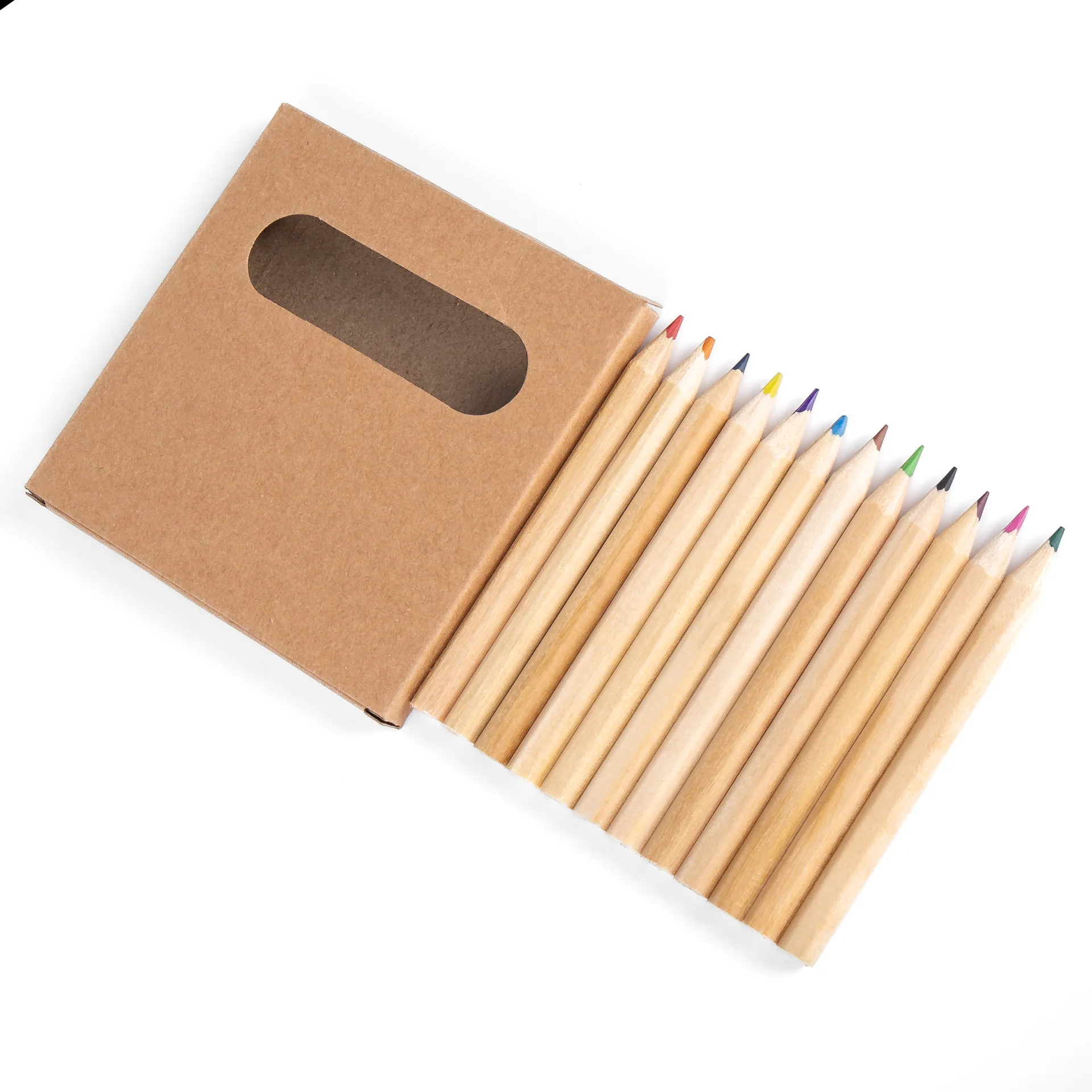 Individuell gestaltete Kraftpapierbox, 12-teiliges Mini-Standard-Stiftset, umweltfreundlich, Naturholzfarben, Kinderzeichenbedarf_voghion.com