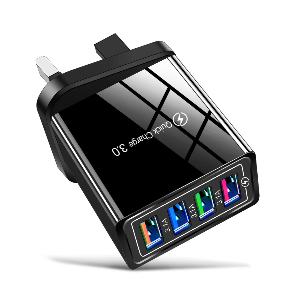 Us EU вилка с 3 зубцами светодиодный зарядное устройство для мобильных устройств 5V2A 4 порта usb телефон зарядное устройство в цветную коробку