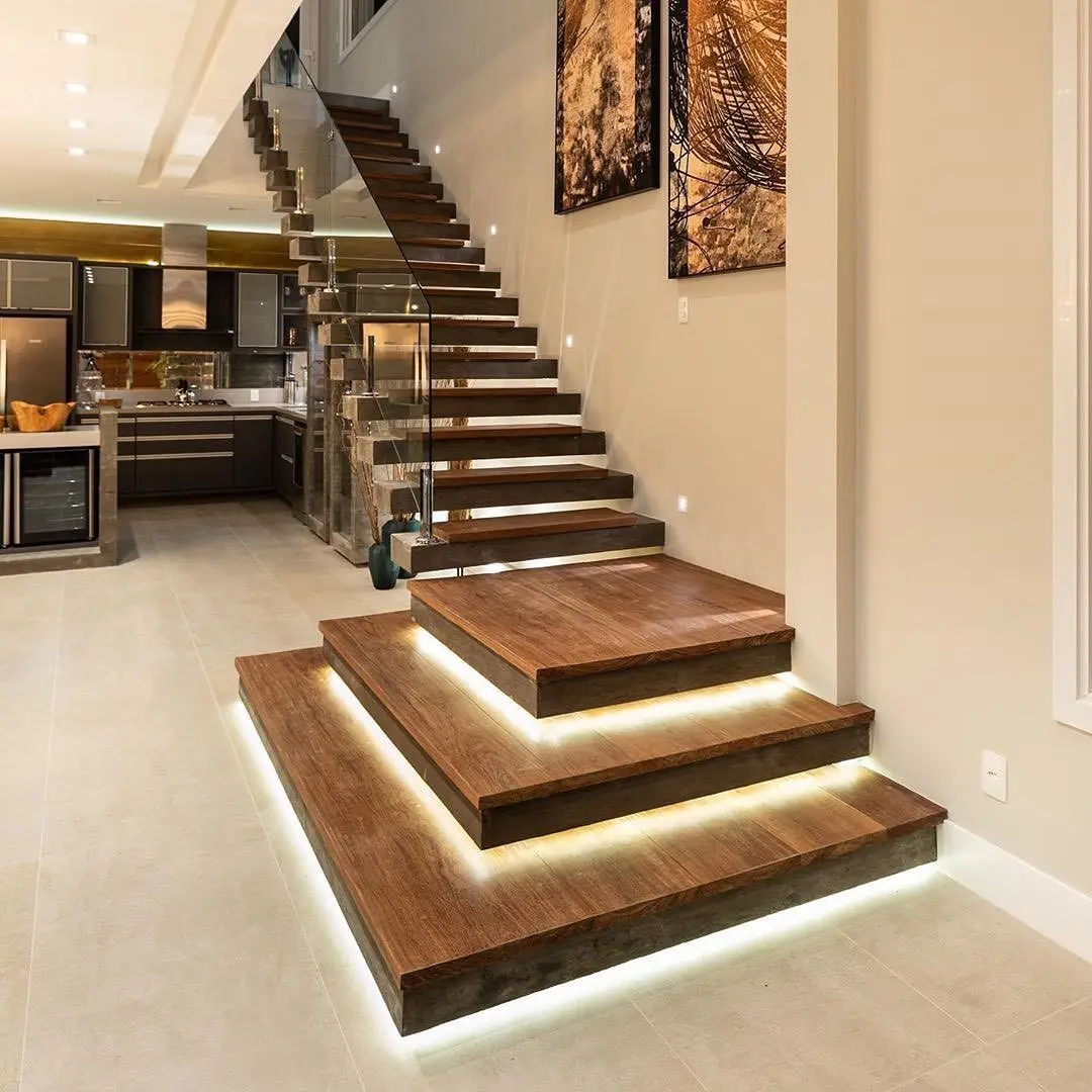 ACE Float Stairs Wooden Step Hidden Stringer Floating Modern Staircase for Indoor