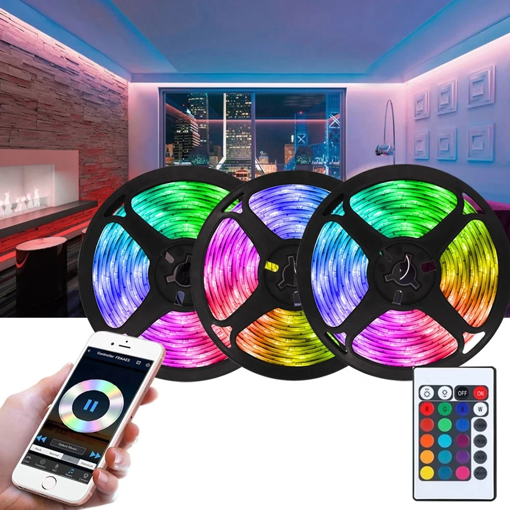 LED intelligent light belts 5050RGB 15m  WIFI control  24 keys non-waterproof decorative background light strip 12V