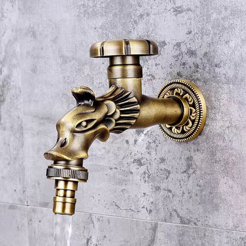 古色古香的青铜龙雕刻水龙头动物形状水龙头花园龙头洗衣机水龙头室外