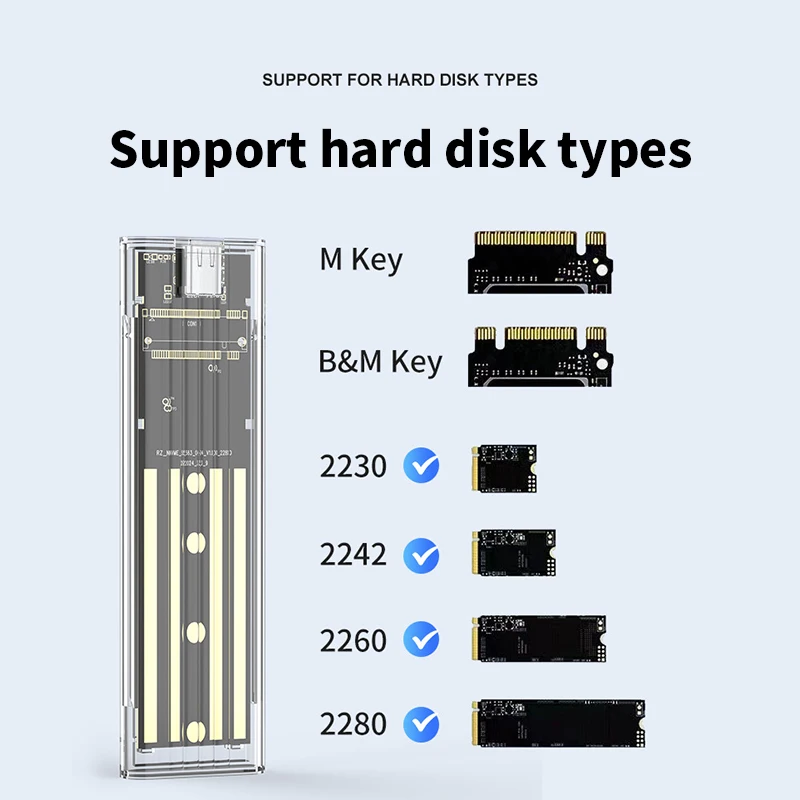 Transparent M2 NVME SSD Case USB Type-C Interface Enclosure for NVME M.2 SATA Hard Drive External HDD Laptop Computer Bag