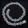 Chaîne à 8 maillons en verre diamant vert argenté avec fermoir plein de diamants