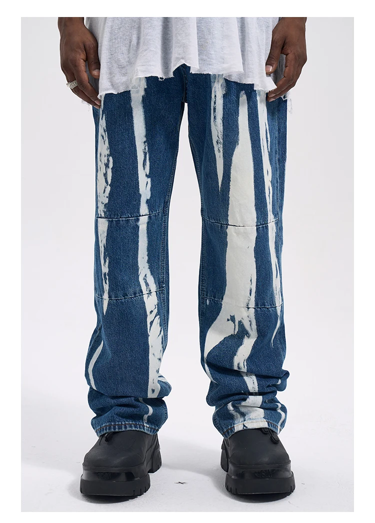 Liluo Streetwear Men Custom Printed Design Jeans Vintage Wash Denim