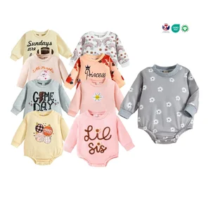 Baby Clothes Wholesale Long Sleeved Printed Jumpsuit Casual Baby Rompers