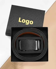 Factory Wholesale High Quality Cowhide Automatic Buckle Belt Men Business Ratchet Genuine Leather Belt with Gift Box Packing