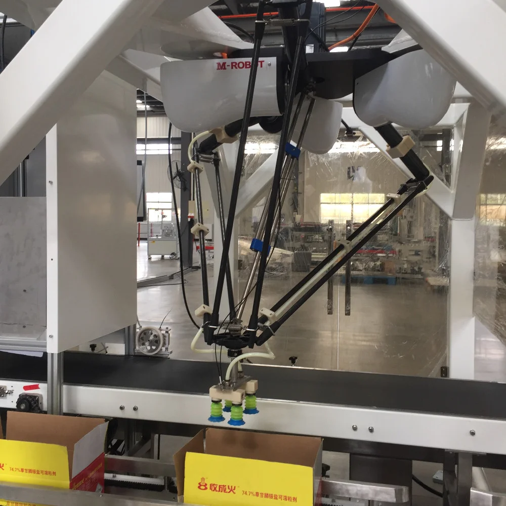 Automatic Spider Hand Delta Arm Robot Pouch Bags  Carton Case Packer Packing Machine