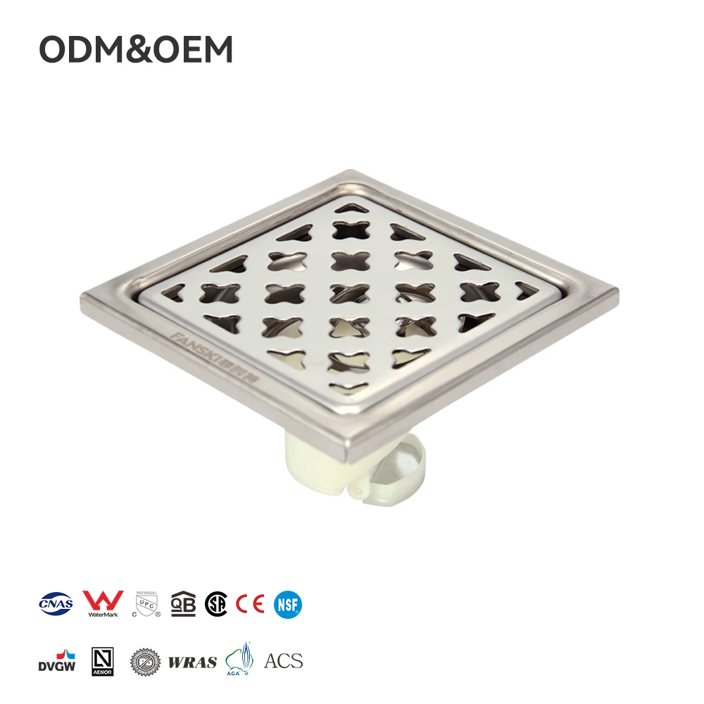 Modern Style Anti-Odor 4 Inch Stainless Steel Floor Traps Square Pattern for Bathroom Shower Drains Hotels Hospitals Toilets