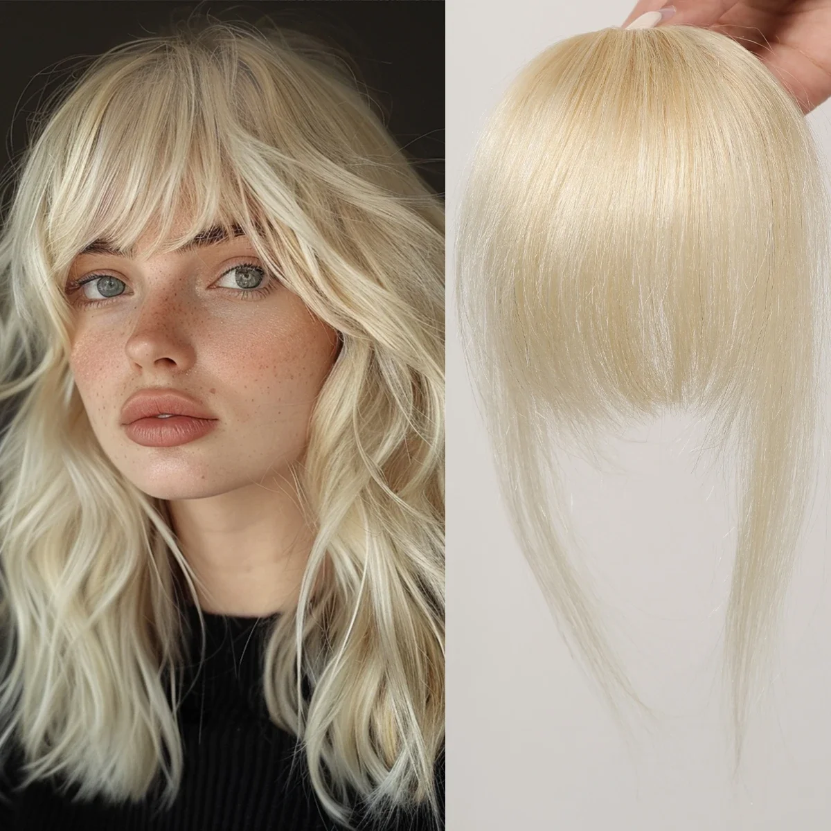 Platinum Blonde Human Hair Bangs Clip in Straight Hair Pieces for Women Blunt Bangs Extension_voghion.com
