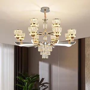JACKSUN Modern Luxury LED Crystal Chandelier Adjustable Height Pendant Lamp for Villa Home Hotel or Hall Hanging Light