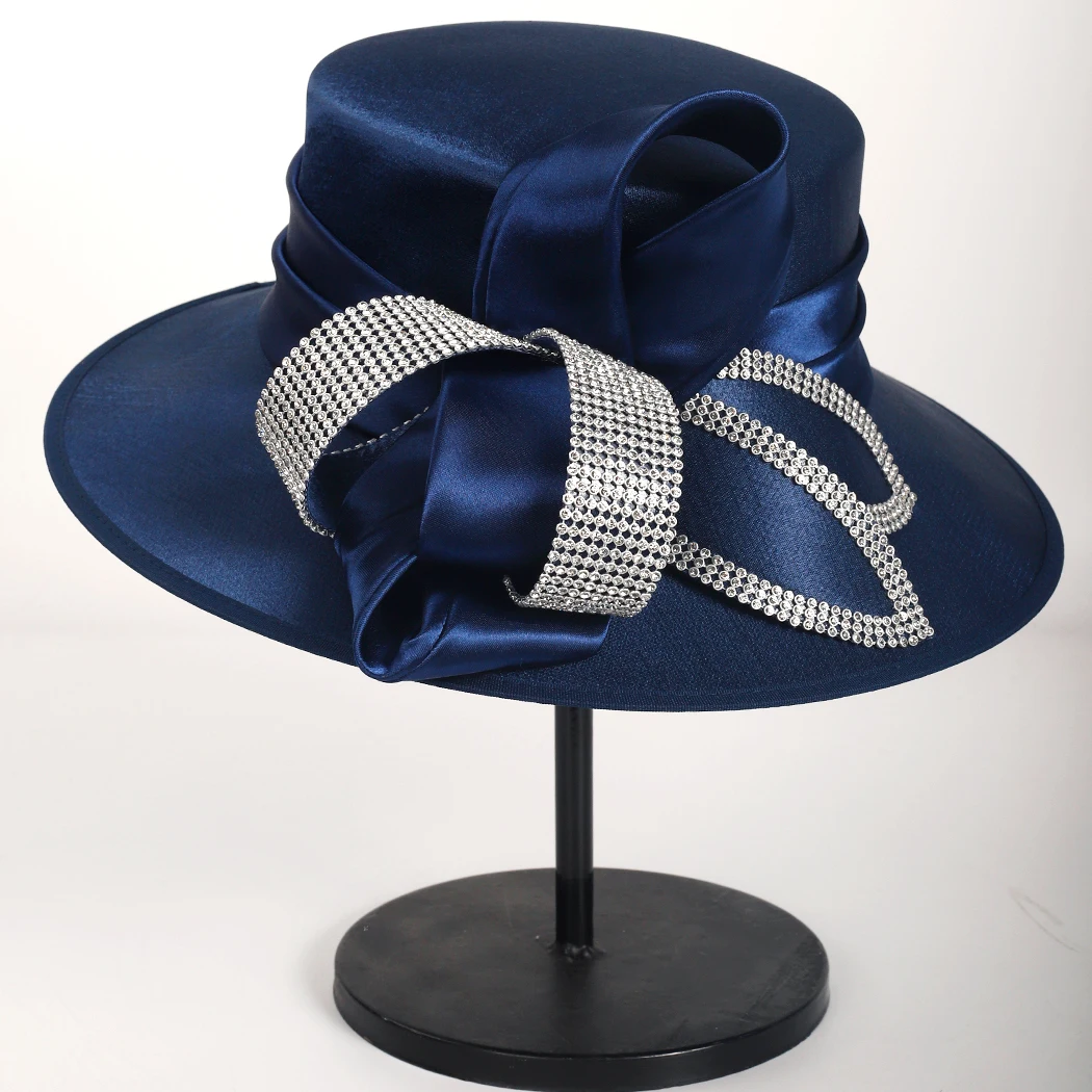 2024 New Ladies Wedding Satin Wide Brim Formal Church Hats display picture 2