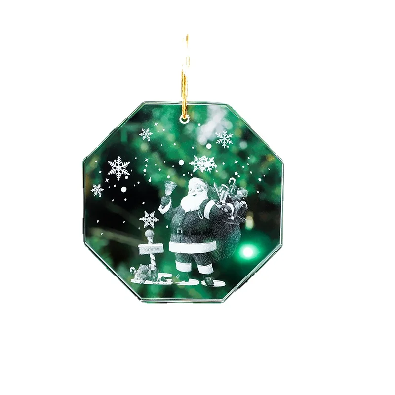 New Arrivals Crystal  Octagon Shape Christmas Tree Pendant Ornaments With UV Printing Design