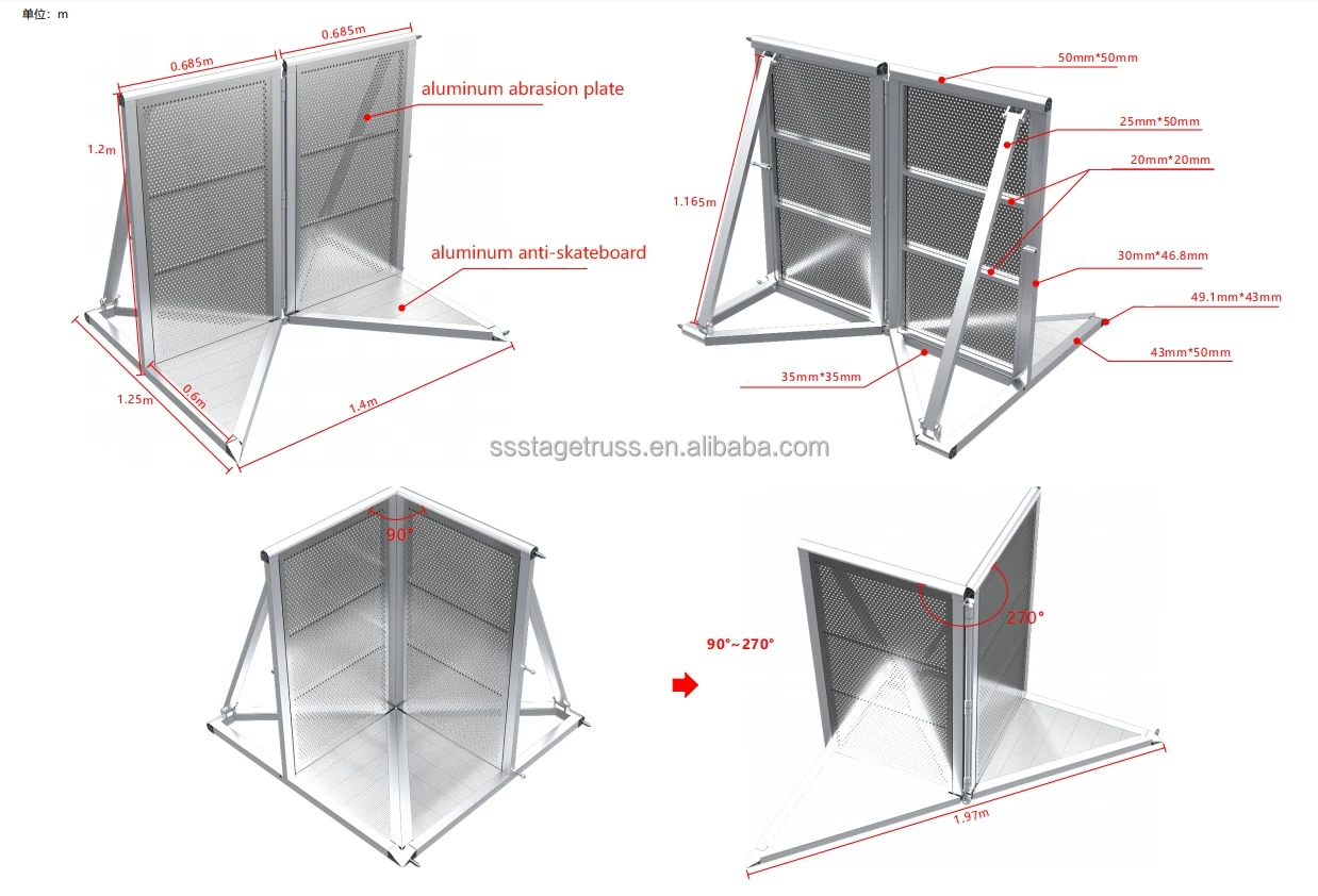 product aluminum alloy crowd control barrier for outdoor event concerts quick assembly anti crowding corner barrier 33kg-3