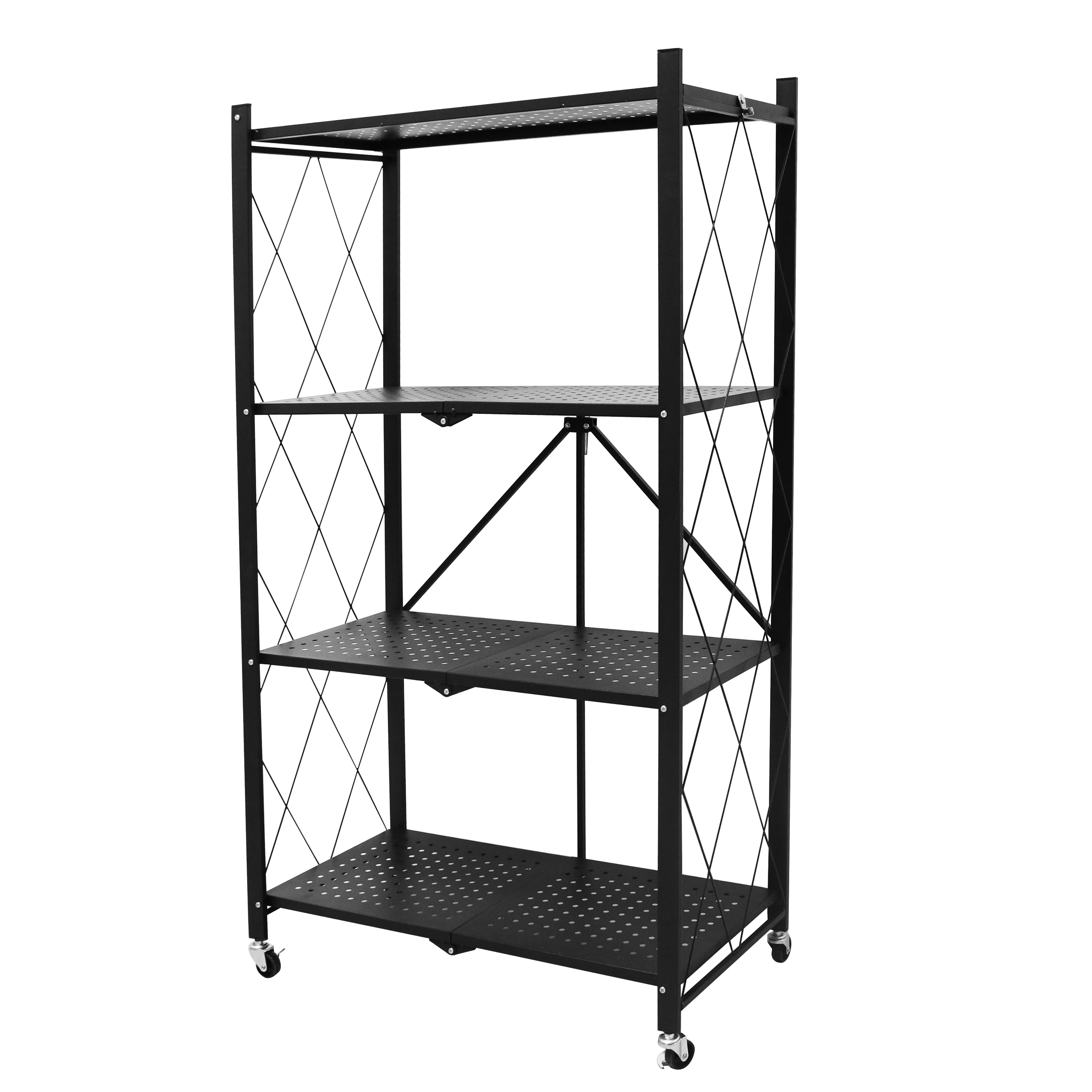 4 Tier Heavy Duty Metal Foldable Household Shelf Rolling Shelves For ...
