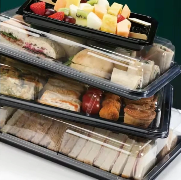 Catering Buffet Tray Cake Platter Packaging Disposable Plastic Sandwich Platter Catering Tray With Dome Lid