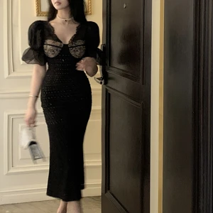 New Arrival Medium Tight Waist Elegant Embroidery Black Sequin Evening Dress Plus Size Luxury Evening Dresses