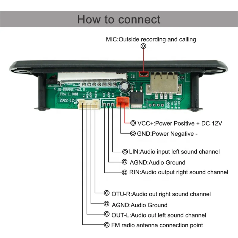 Audio Player MP3 USB Bluetooth Module Wireless Bluetooth Radio FM Folder Record Board 12V