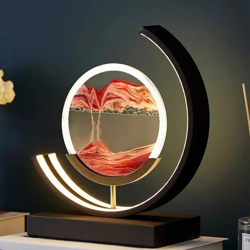 Dynamic Quick Sand Painting Picture  Moving Sand Art Modern Desk Light  Flowing  Remote Control  3D LED Table Lamp
