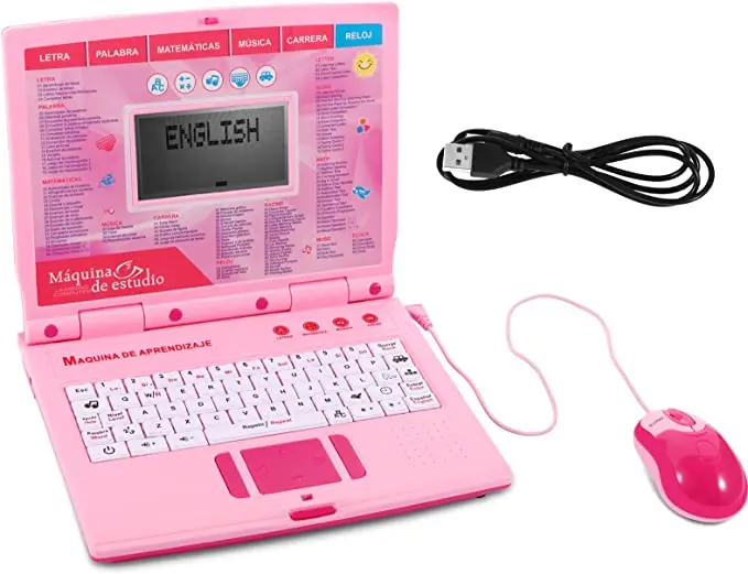 Электрическая обучающая машина, ноутбук, английский, испанский, 130 функций, обучающая игрушка, компьютер с зарядным устройством, мышь для детей