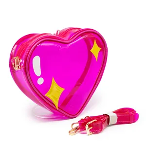 Custom Bag Factory Women Cute Clear PVC Heart Shape Shoulder Bags With Star Appliques for Concert
