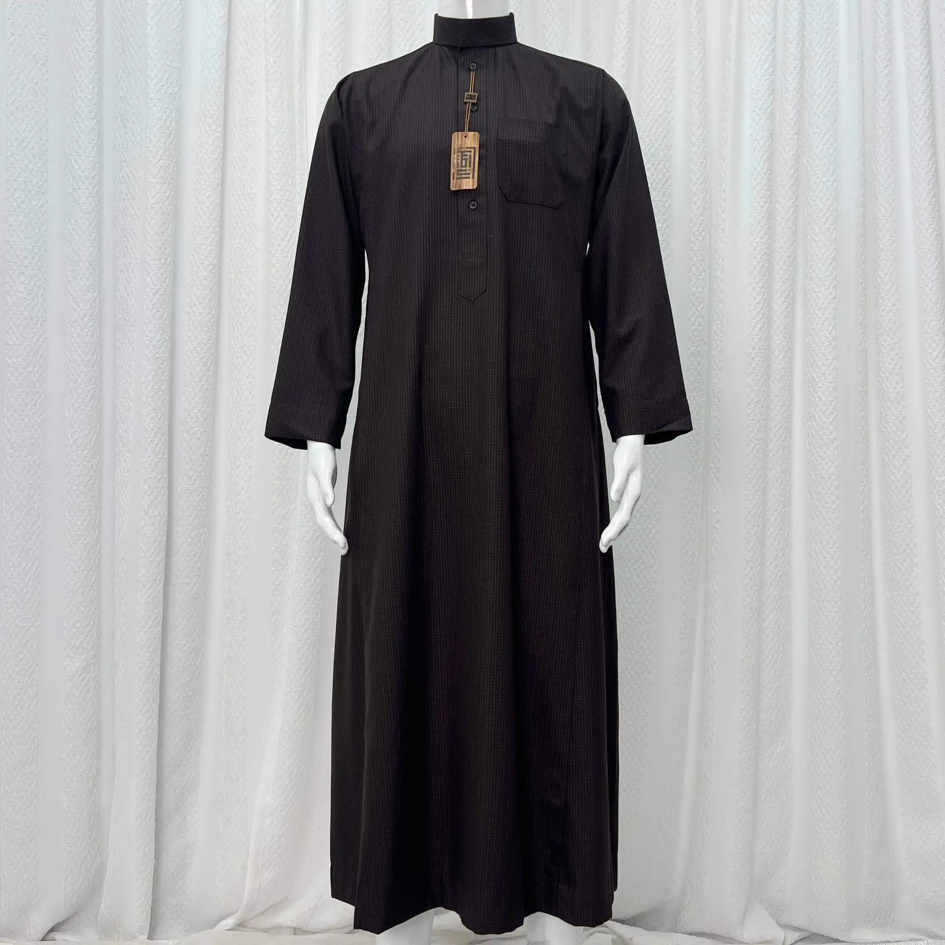 Modest Saudi Winter Premium Thick Thobe Thawb Islamic Clothing Arab Jubah Stand Collar With Pockets Robe for Men