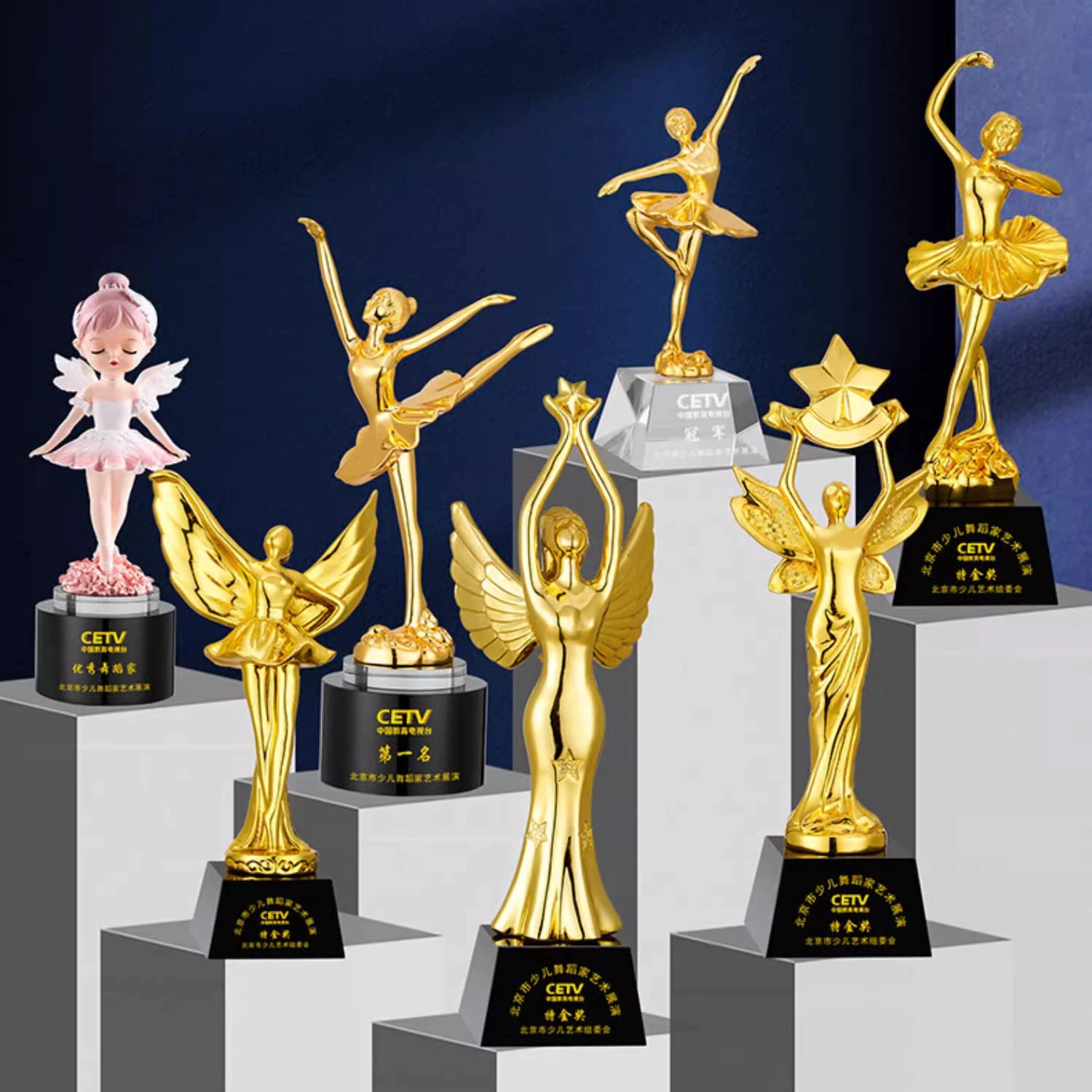 New styles Gold Silver Crystal Ballet Dance Trophies and Awards UV Printed Plaques from China for sports events