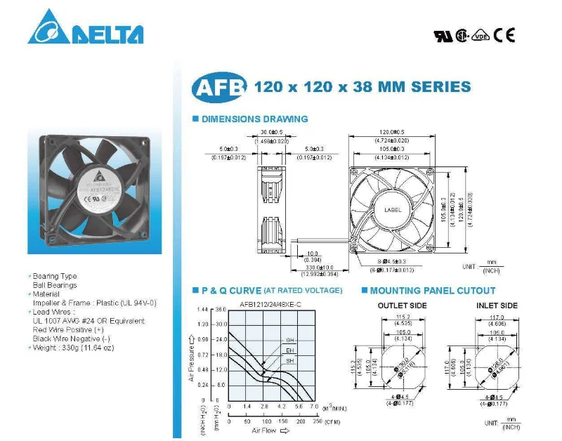 Original electric axial flow cooling fan AFB1212SHZVG 12038 DC Fan