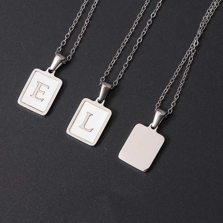 Initial Letter Square Pendant Necklace