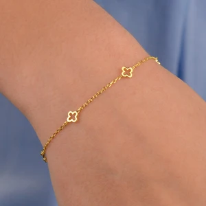 Wholesale Super Delicate Minimalist Sterling Silver 4 Leaf Clover Bracelet Gold Plated with Zircon Stone for Party or Gift