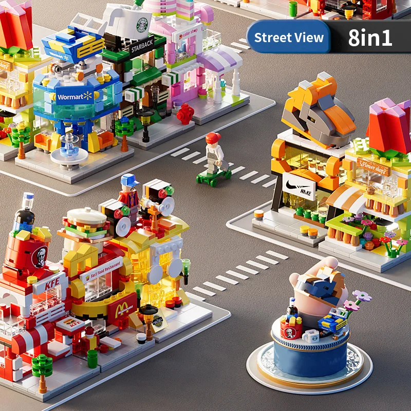 2024 Mini Shop Business Street View Series Educational Construction Toys City Building Block Sets mini Model Brick Toy For Kid