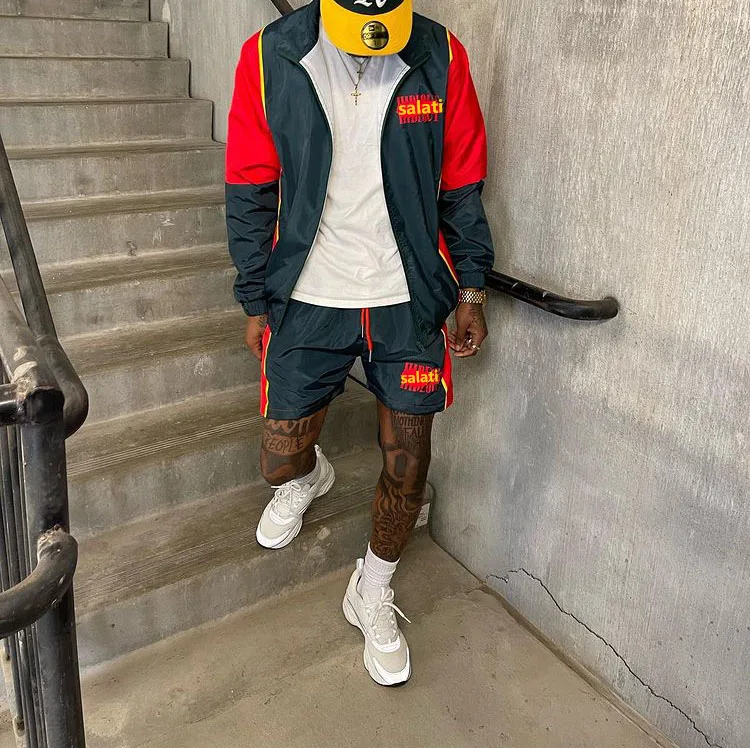 Custom Two Piece Windbreaker Short Jacket Se Patchwork Zip up Nylon Polyester Streetwear Tracksuit Windbreaker Short Set gallery 3