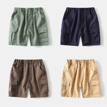 Boys' cropped pants 2024 Children's summer shorts children's solid color fashion contrast color stripe shorts