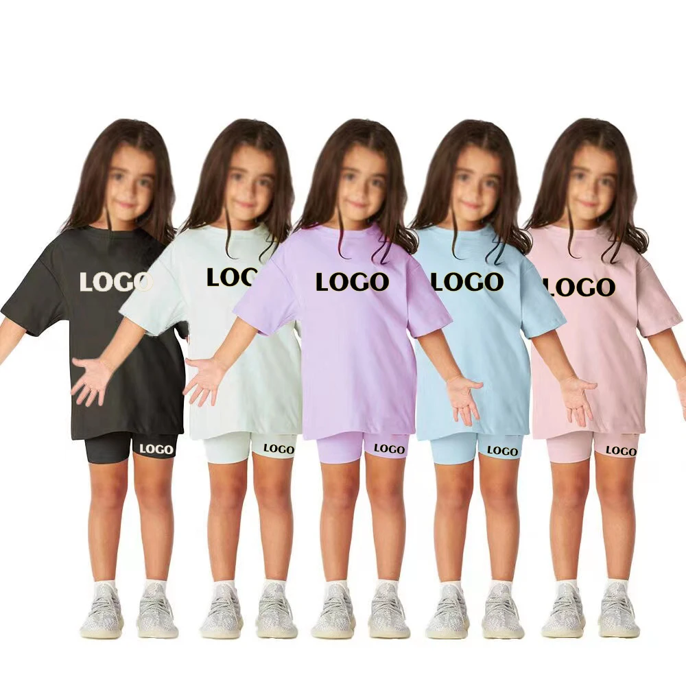 Conyson Kids Solid Color Two Piece Biker Shorts Set Toddler Girls Custom Summer Outfits Children Boutique Clothing Sets