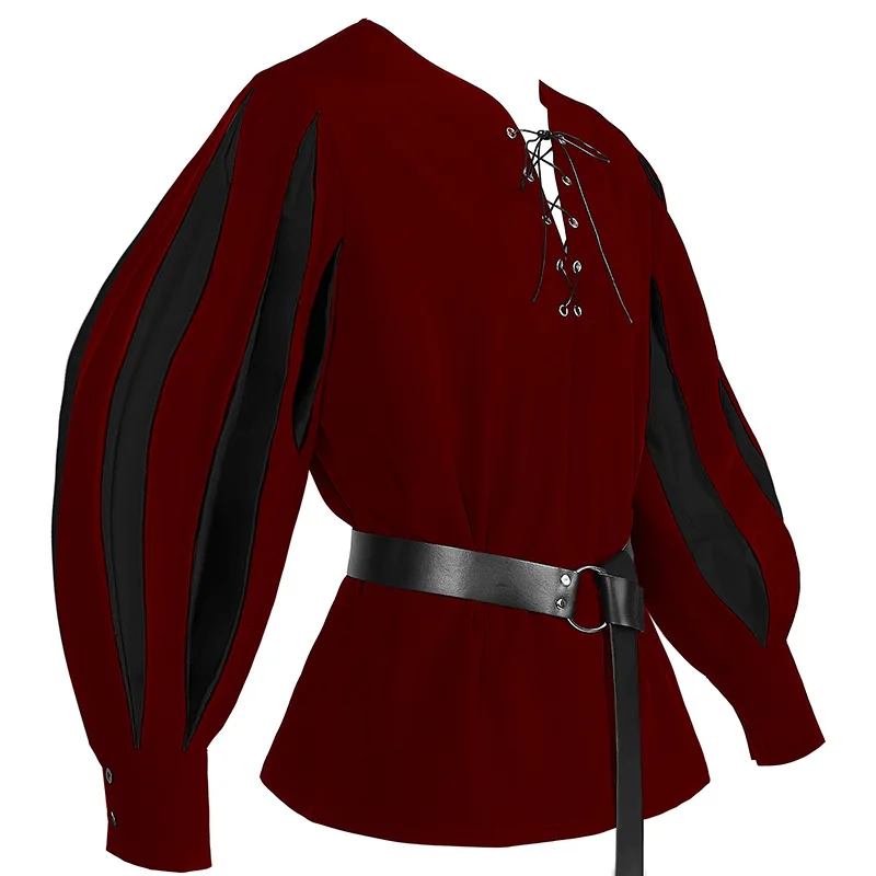 Tunique Médiévale Homme à Lacets - Costume Halloween, Cosplay - Manches Courtes - Polyester