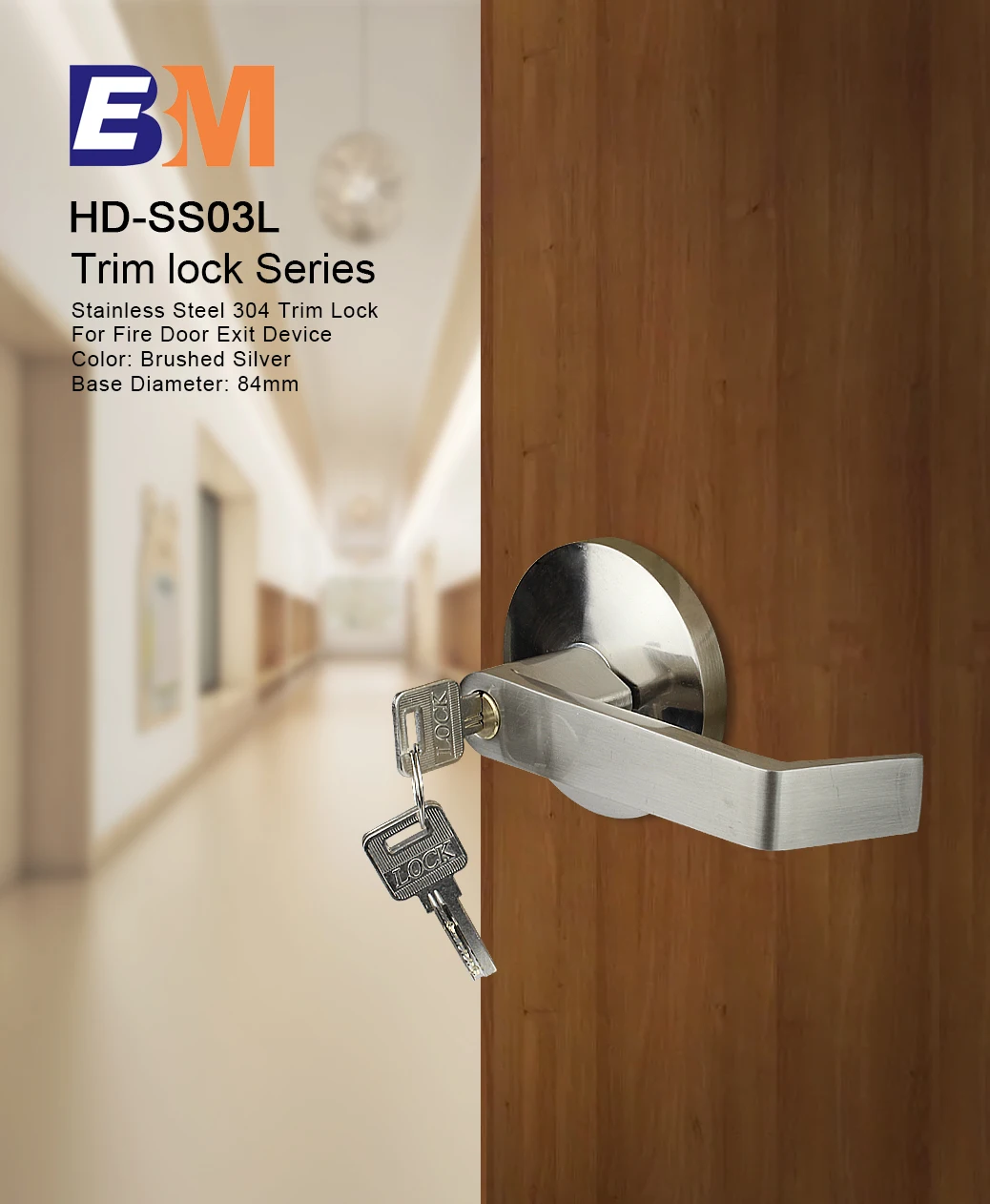 Fire Door Lock Outside Push Panic Bar Lever Handle Satin Stainless