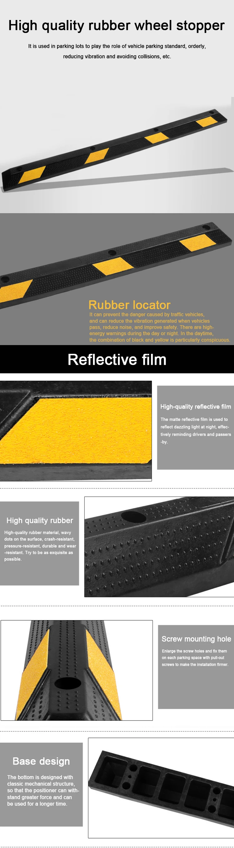 High Quality Heavy Duty 1830 Garage Vehicle Parking Car Tire Stop Parking Lot Curb Bumpers Wheel