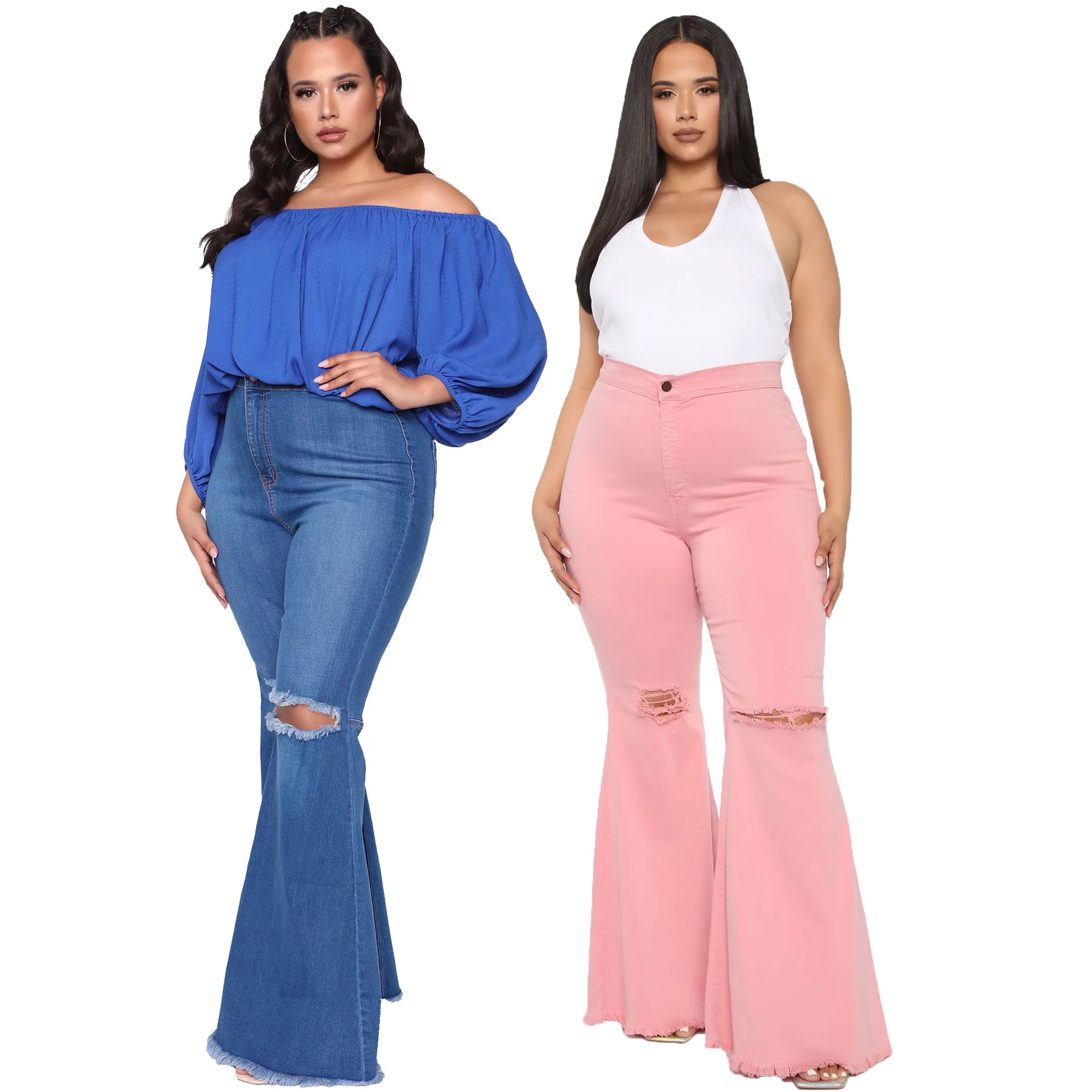Vaqueros Rasgados De Cintura Alta Para Mujer,Vaqueros De Talla Grande - Buy  Plus Tamaño Pantalones Vaqueros Para Las Mujeres Gordas Product on  Alibaba.com
