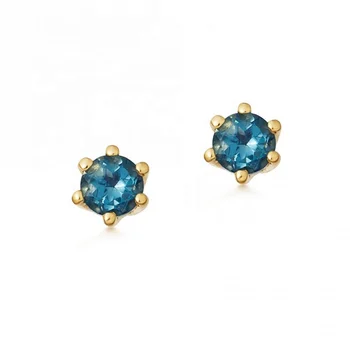 2020 gold vermeil 925 sterling silver london blue topaz stud earring